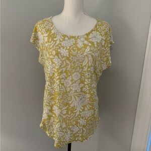 Rachel Ashwell 100% Linen Floral Top, M. Yellow/green color. NWOT